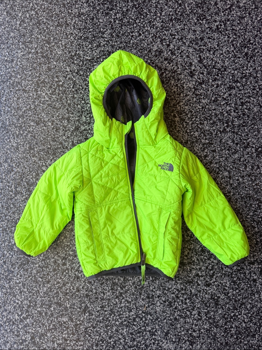 The North Face reversible Bright Lime Green Hooded Puffer Jacket